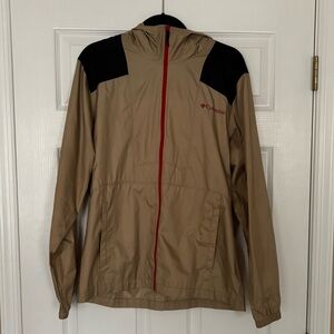 Columbia Men's Tan and Black Windbreaker with Red Accents - Size M